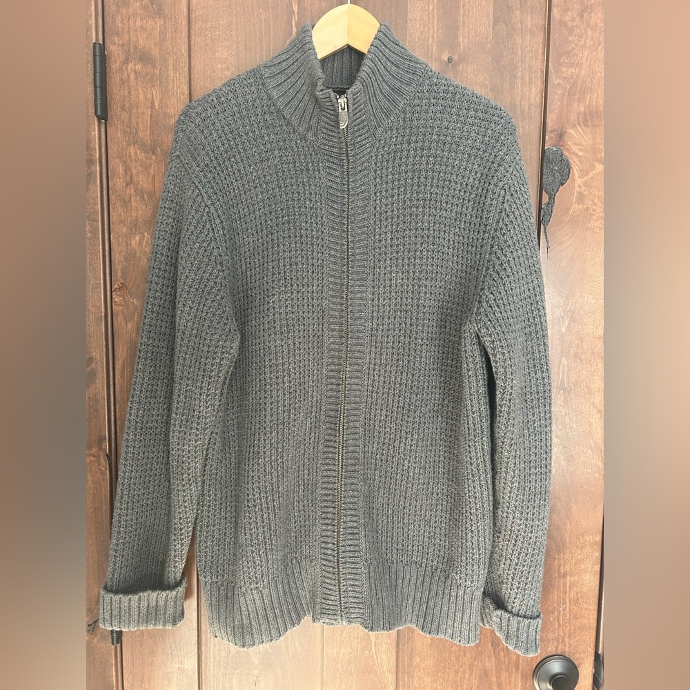 The North Face Full Zip Heavy Knit Cardigan Sweater Jacket 100% Cotton Gray Lg